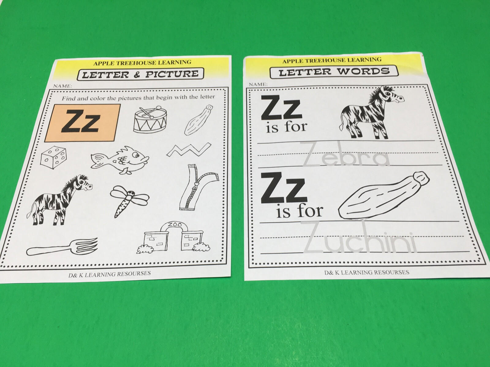Letter Zz – Apple Treehouse Worksheets – Preschool Teaching supplies 20pgs