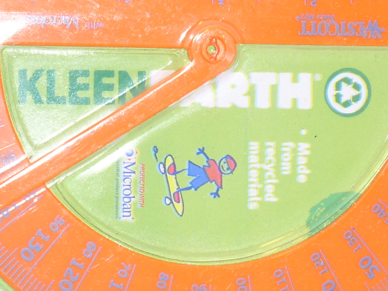 NEW SEALED ORANGE+BLUE WESTCOTT KLEEN EARTH PLASTIC PROTRACTOR RULER MICROBAN