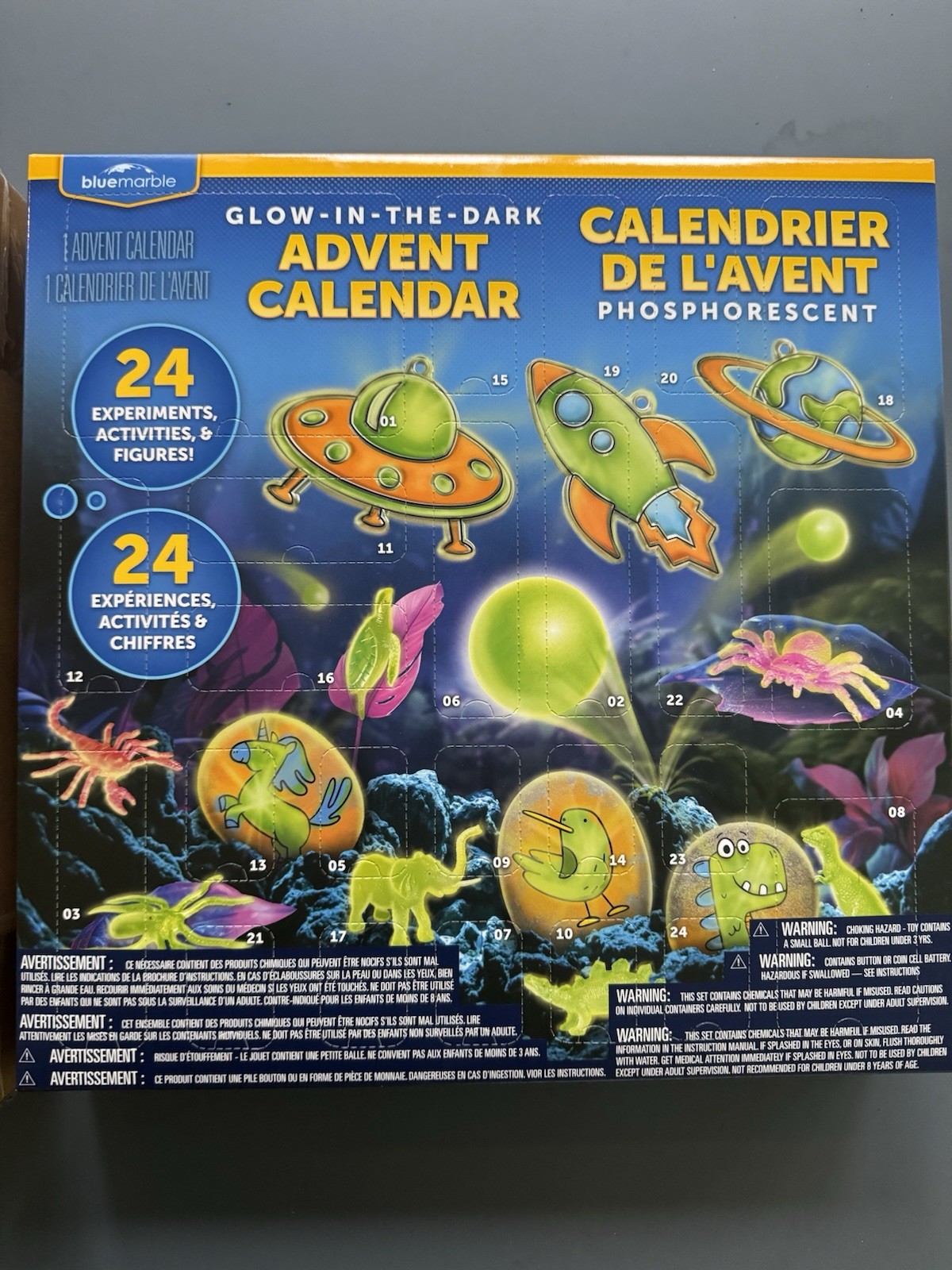 Set Of 2 NEW Blue Marble GLOW In Dark Advent Calendars Holiday Science Toy Set