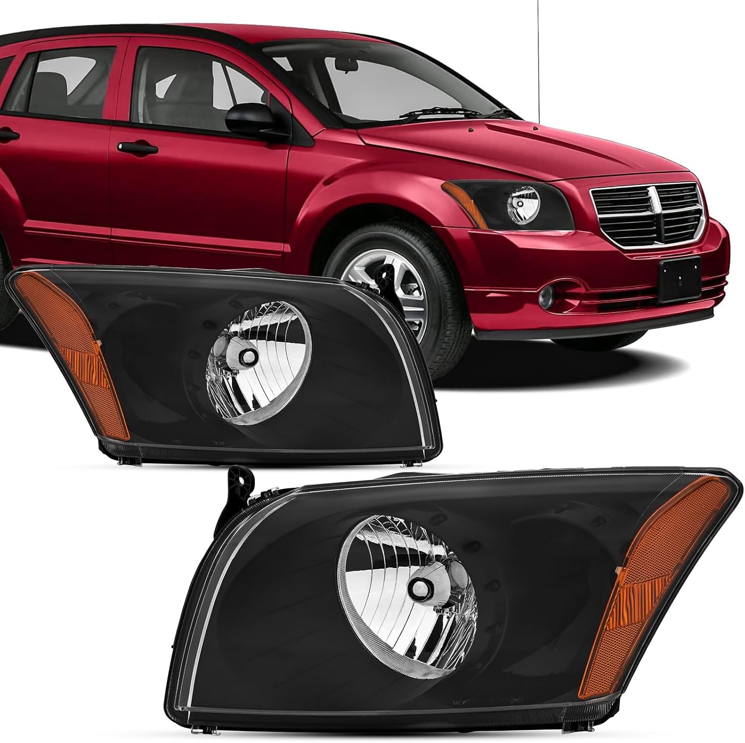 07-12 Caliber SXT Headlight Set Black Housing