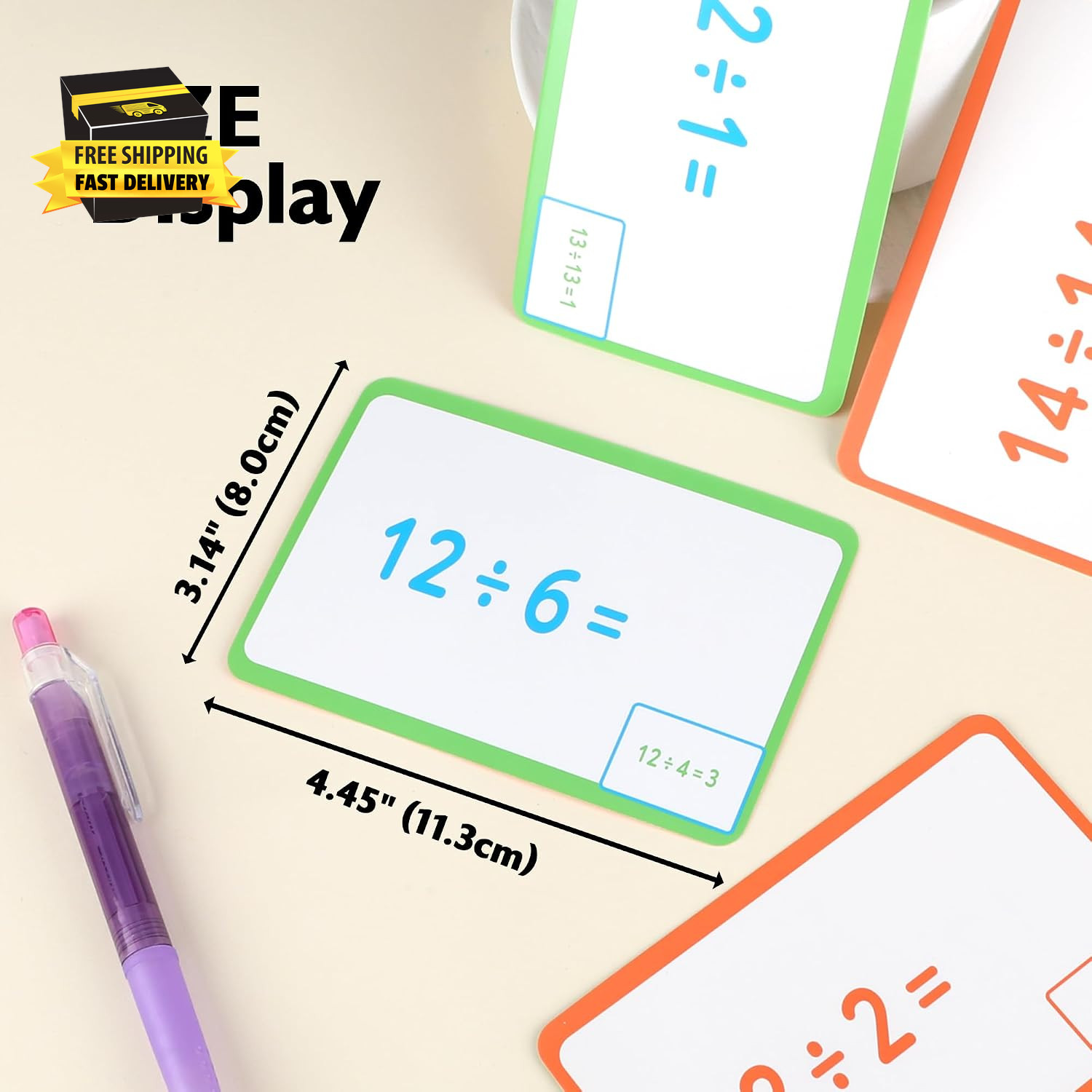 BAZIC Division Flash Cards (36/Pack) | Answer Printed on Each Card for Self-Chec