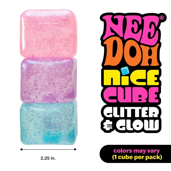 NeeDoh Nice Cube Glitter and Glow Viral Squishy Schylling Fidget Toy New in Box