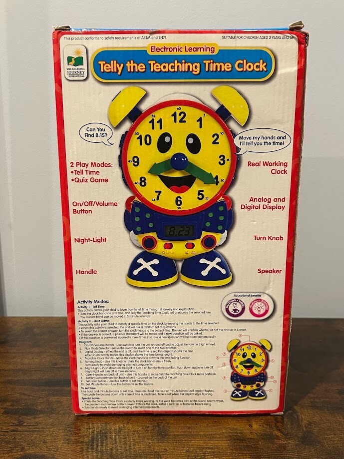 The Learning Journey Telly The Teaching Time Clock Blue/Yellow 2015 NIB