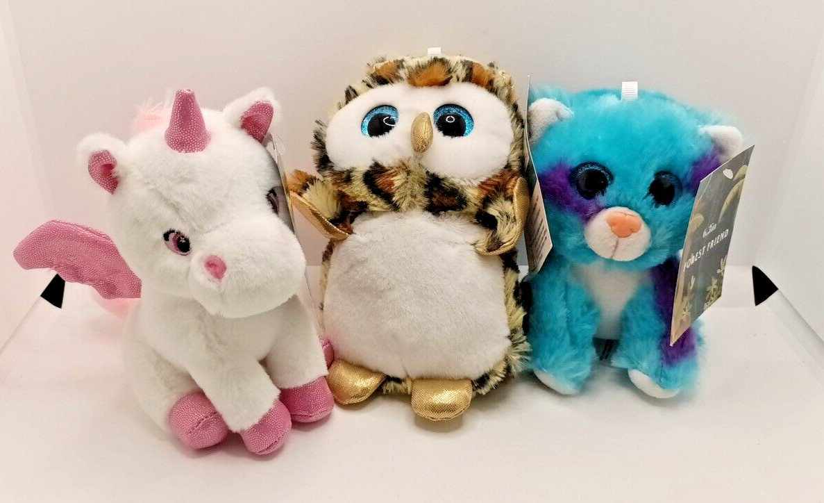 Forest Friends Plush 6in Set Of 3 Animals: Pegasus, Owl, & Kitty Stuffed Animal