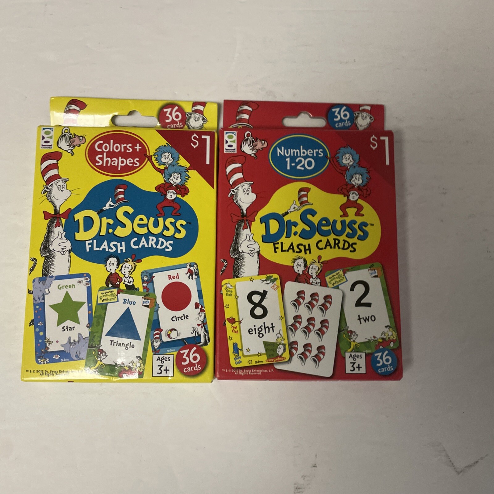 Dr. Seuss Flash Cards Colors And Shapes & Numbers 1-20 Each Has 36 Cards
