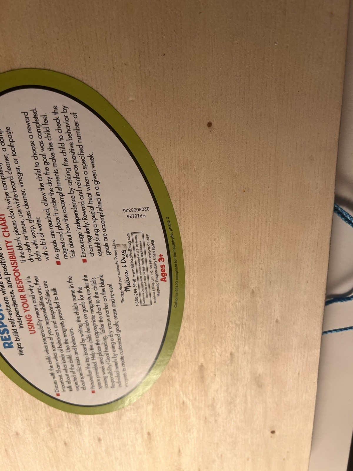 Melissa & Doug Responsibility hang magnet Chart Wood Board Learn aid -Preowned