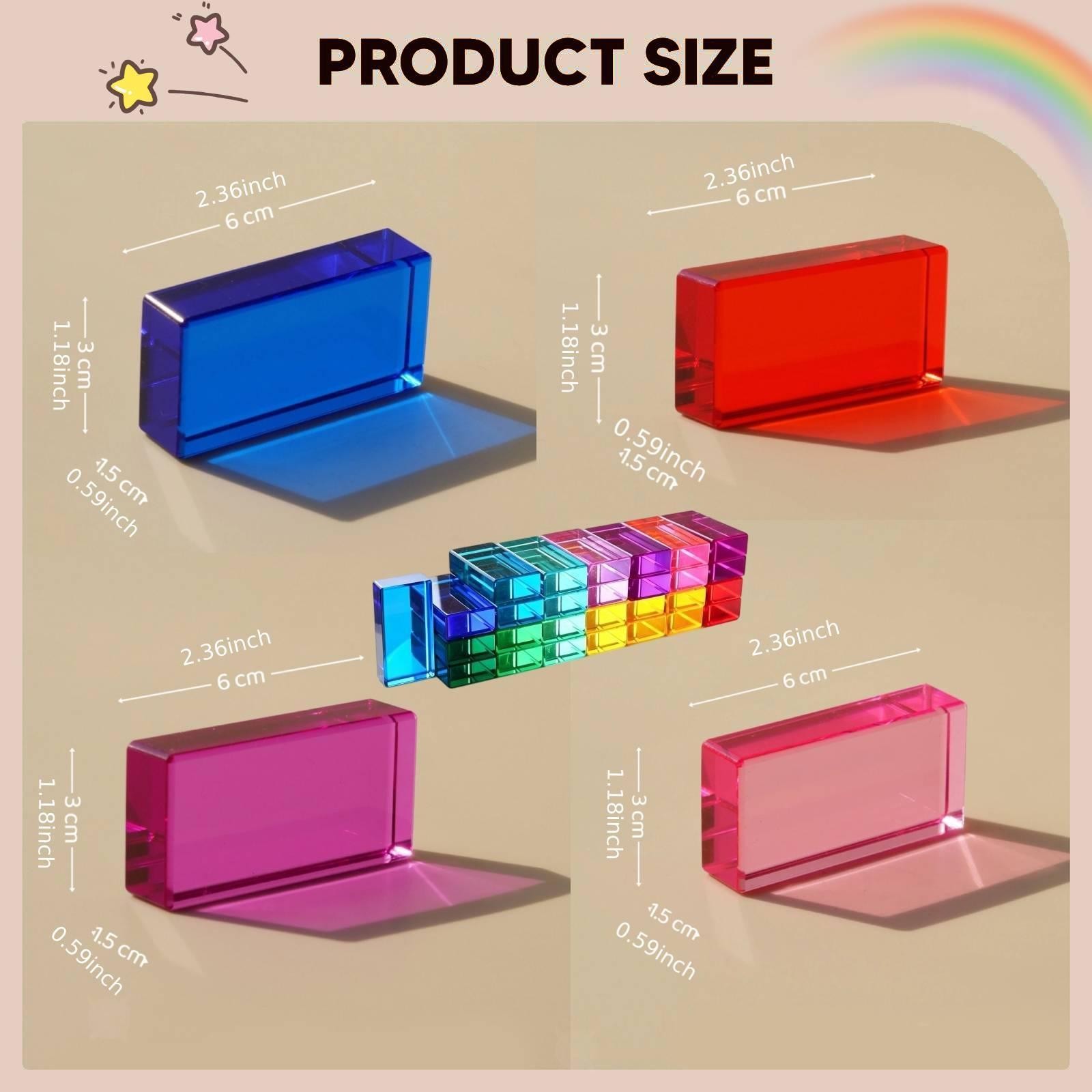 30 Pieces Rainbow Blocks Translucent Rectangle Stacking Toy for Preschool