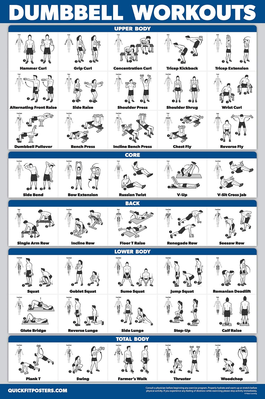 Palace Learning 3 Pack – Dumbbell Workout Posters for Home Gym – Volume 1, 2 & 3