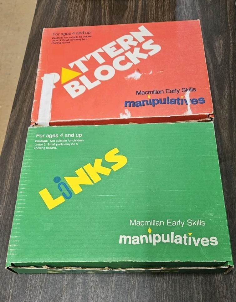 Macmillan Early Skills Manipulatives Links + Pattern Blocks 1991 Vintage Toys