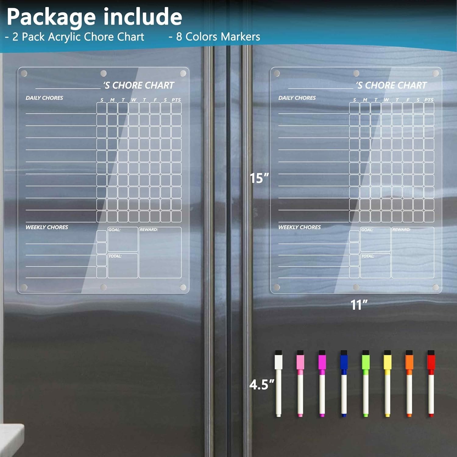 Engaging Chore Chart with 8 Color Markers – Acrylic Magnetic Whiteboard 15″x11″