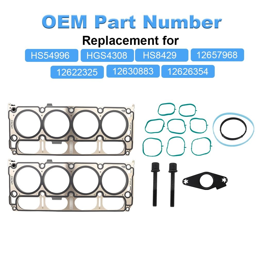 Cylinder Head Gasket Set with Bolts Compatible with GMC Sierra Yukon XL, Chevy