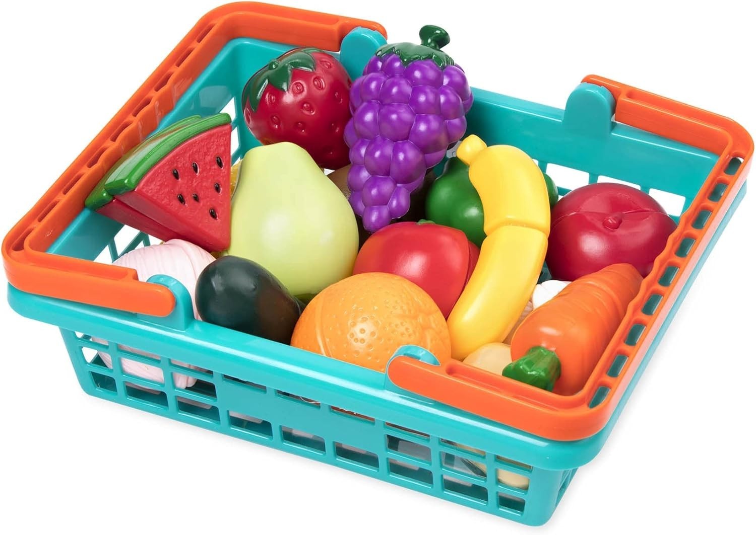 Multicolor Farmers Market Toy Food Basket for Creative Pretend Play – 37 Pieces