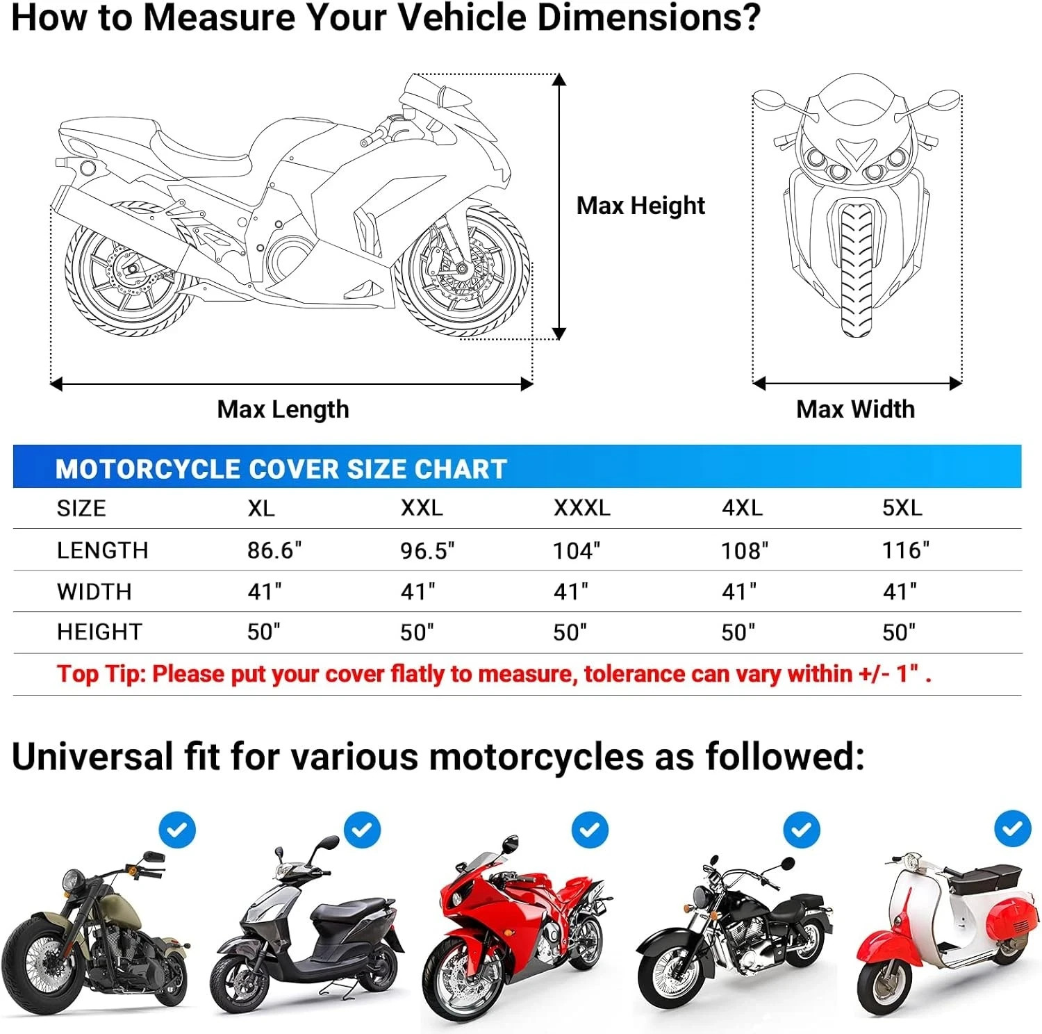 Favoto Motorcycle Cover Waterproof Outdoor – All Season Sun Protection Universal