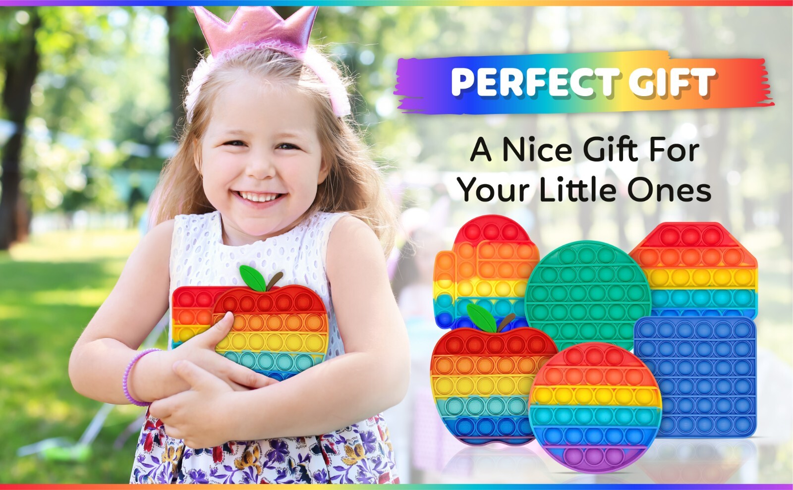 Popit Fidget Sensory Toy Stress and Anxiety Relief for Kids. 5 Pack Rainbow