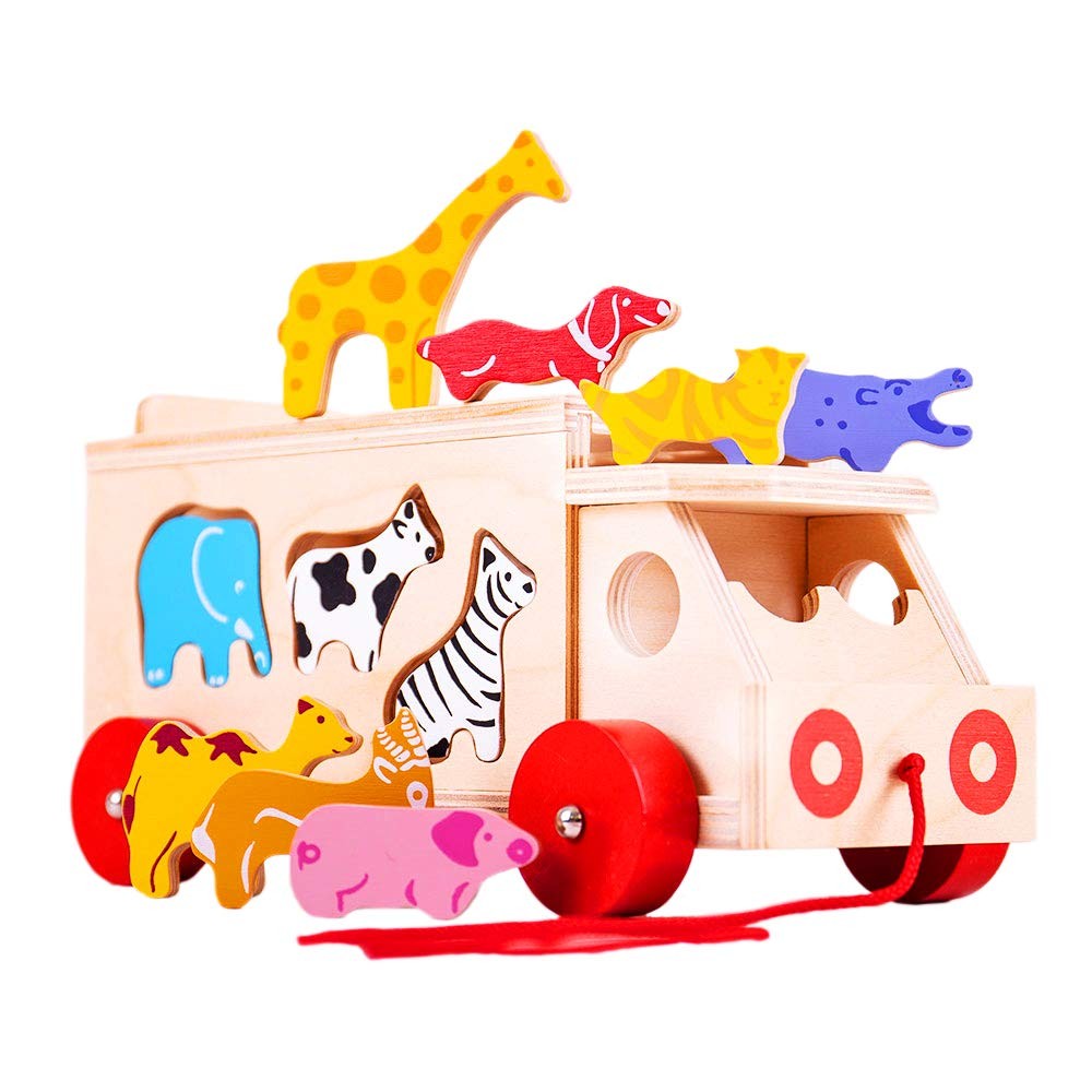 Bigjigs Toys, Animal Lorry Wooden Shape Sorter, Wooden Toys, Shape Sorter, Shape