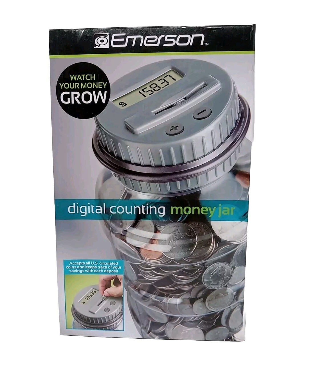 Emerson- Digital Counting Money Jar Automatically Calculates And Displays Coins