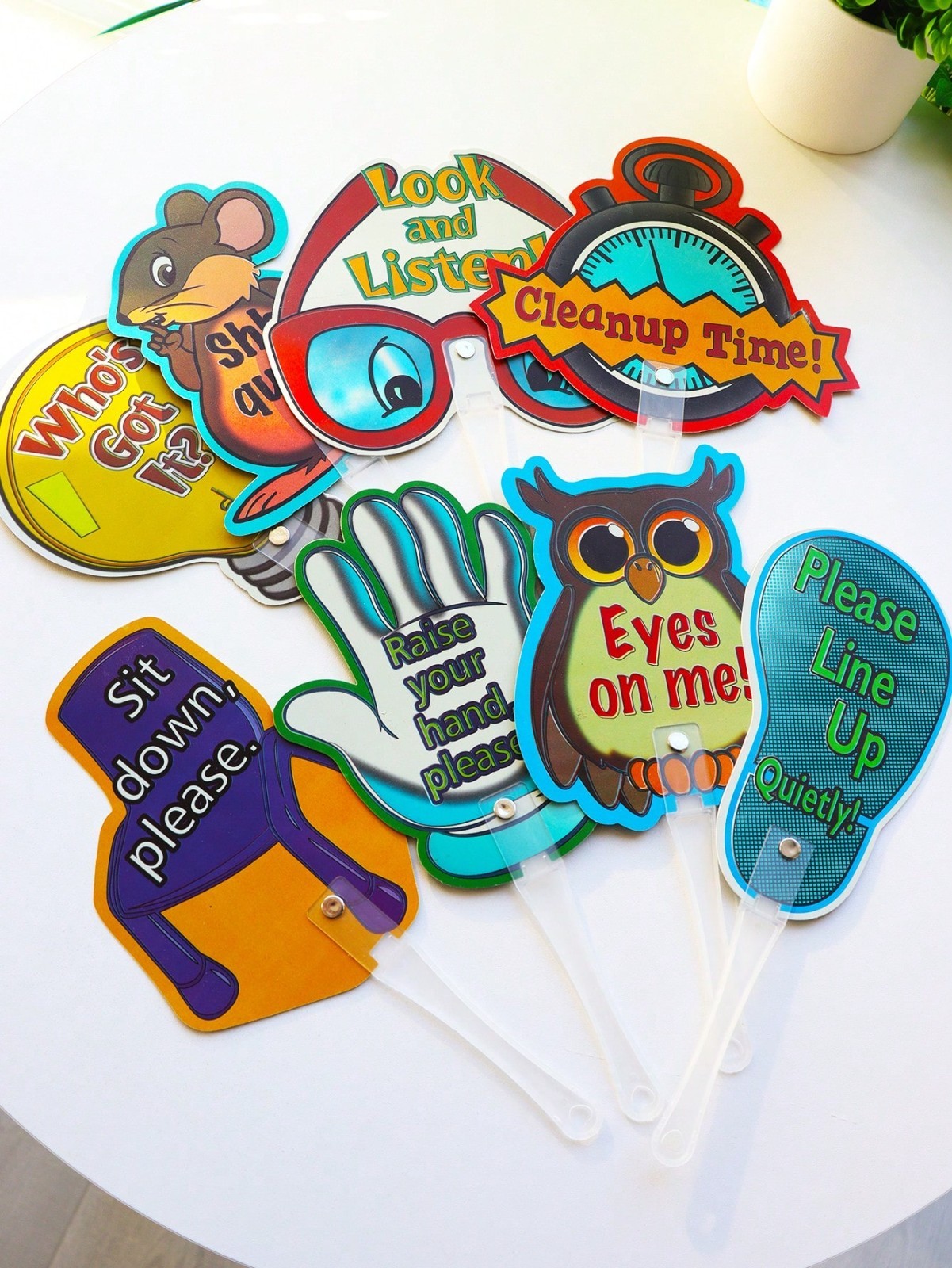 8pcs Classroom Rules Handheld Teacher Signs Double-Sided Instruction Boards Kids