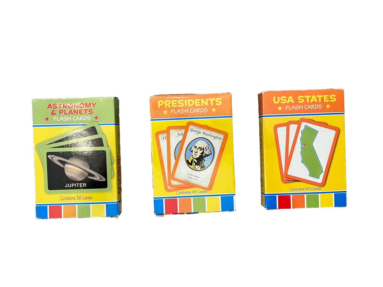 Lot Of 3 Sets Of The Clever Factory Flash Cards. Space, Presidents, & US States