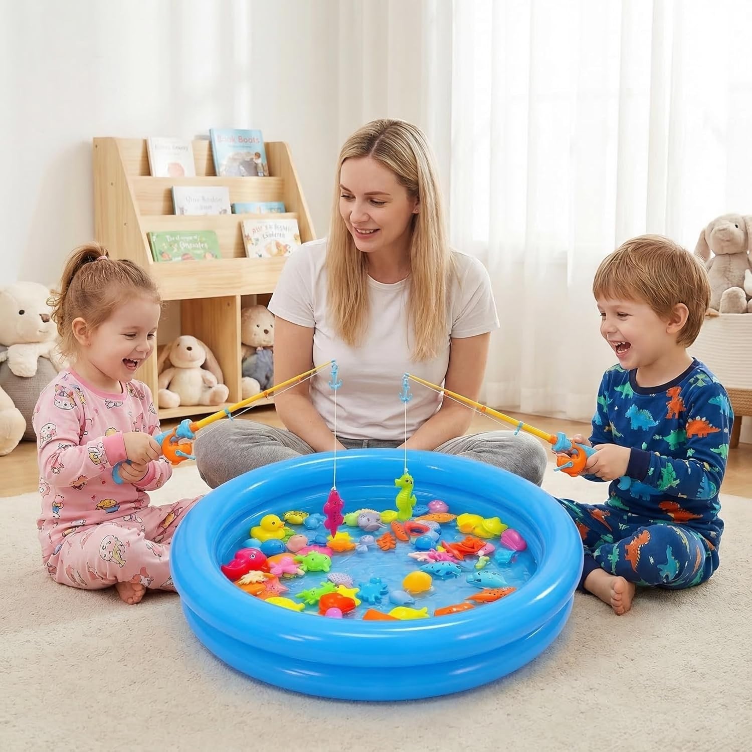 Magnetic Fishing Game Set with Inflatable Pool for Kids Outdoor Indoor