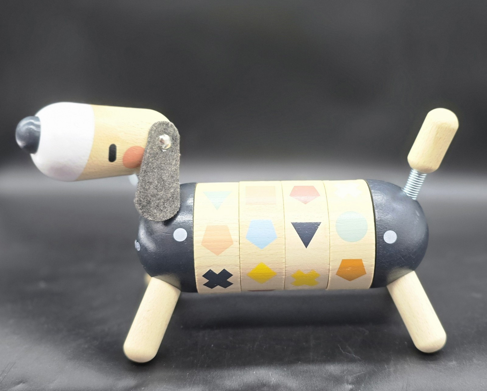 Janod Rotating Dog Wooden Educational Toy Match Shapes Colors Pretend Play