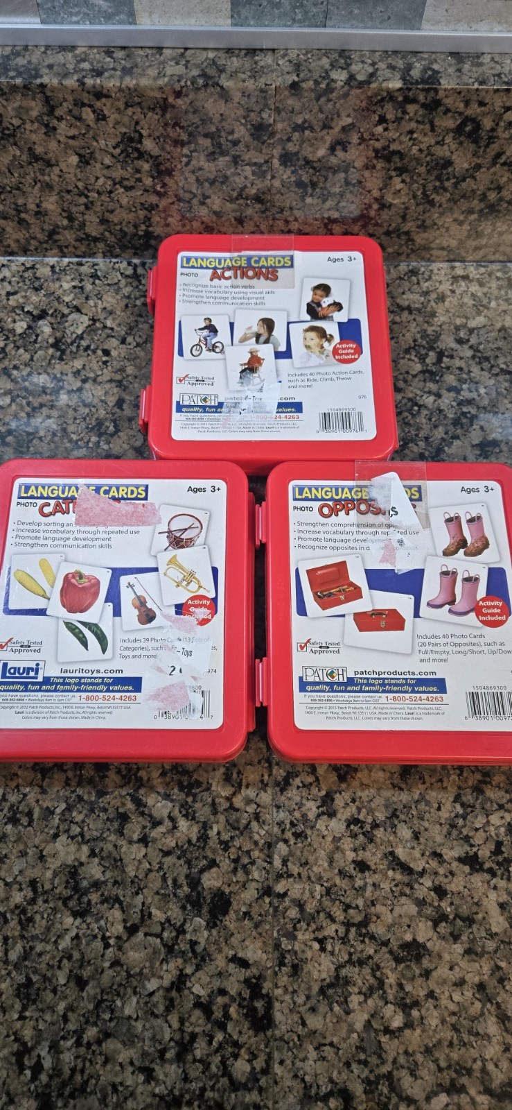 Lauri Language Cards Ages 3+ Photo Actions,Opposite & Caterories MISSING 1 Guide