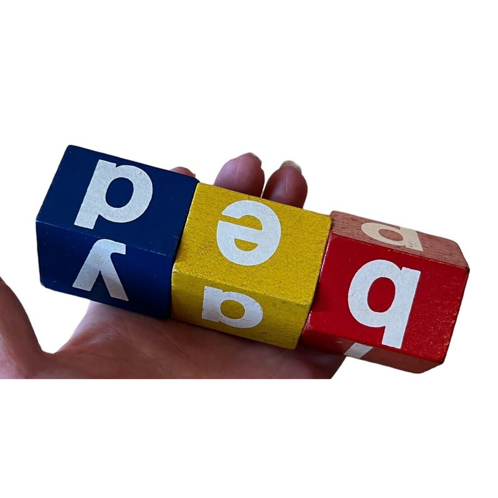 1970’s Wooden Twist Puzzle Toy Spell Words 3 Letters Reading Primary Colors