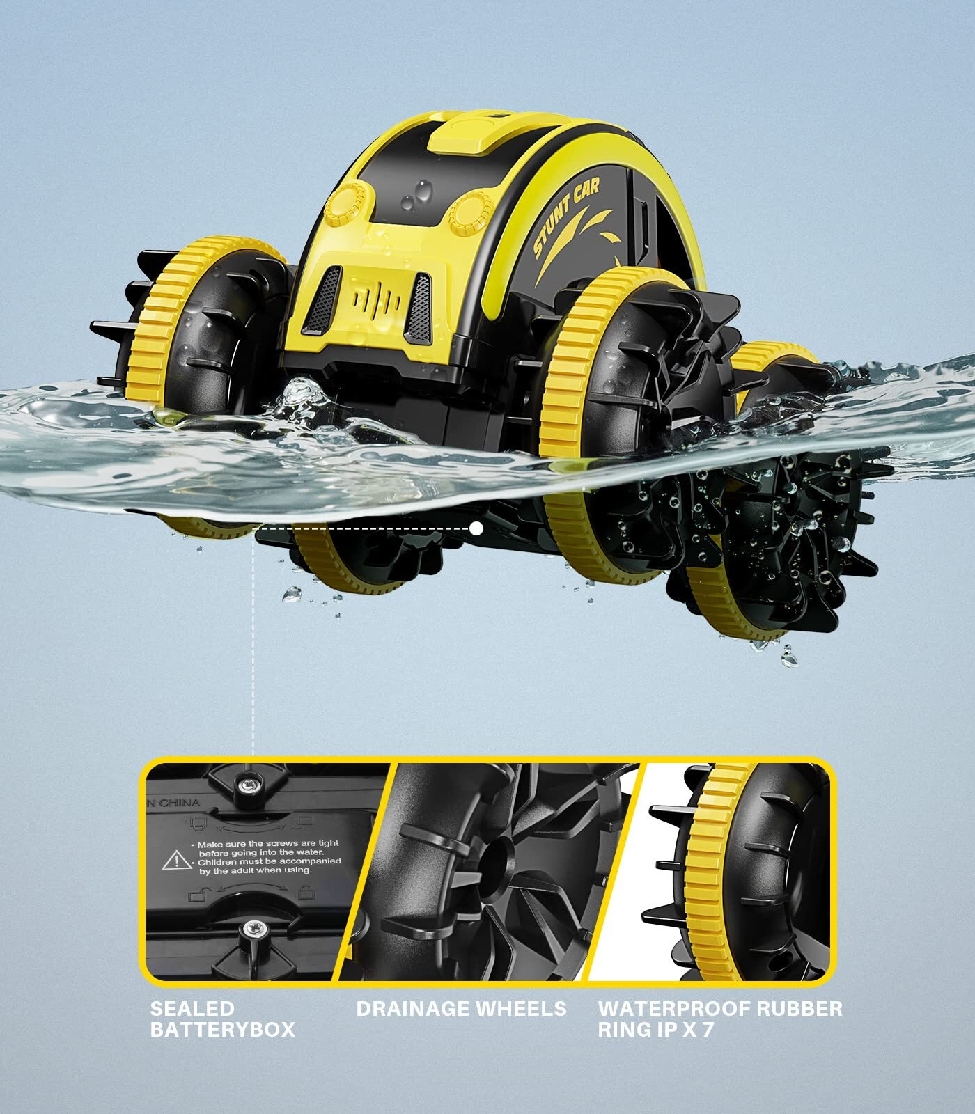 Amphibious Remote Control Car RC Waterproof IPX7 with 2 Rechargeable Batteries