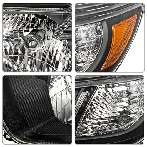 08-10 Toyota Highlander Headlights Left & Right Pair Black Housing Amber