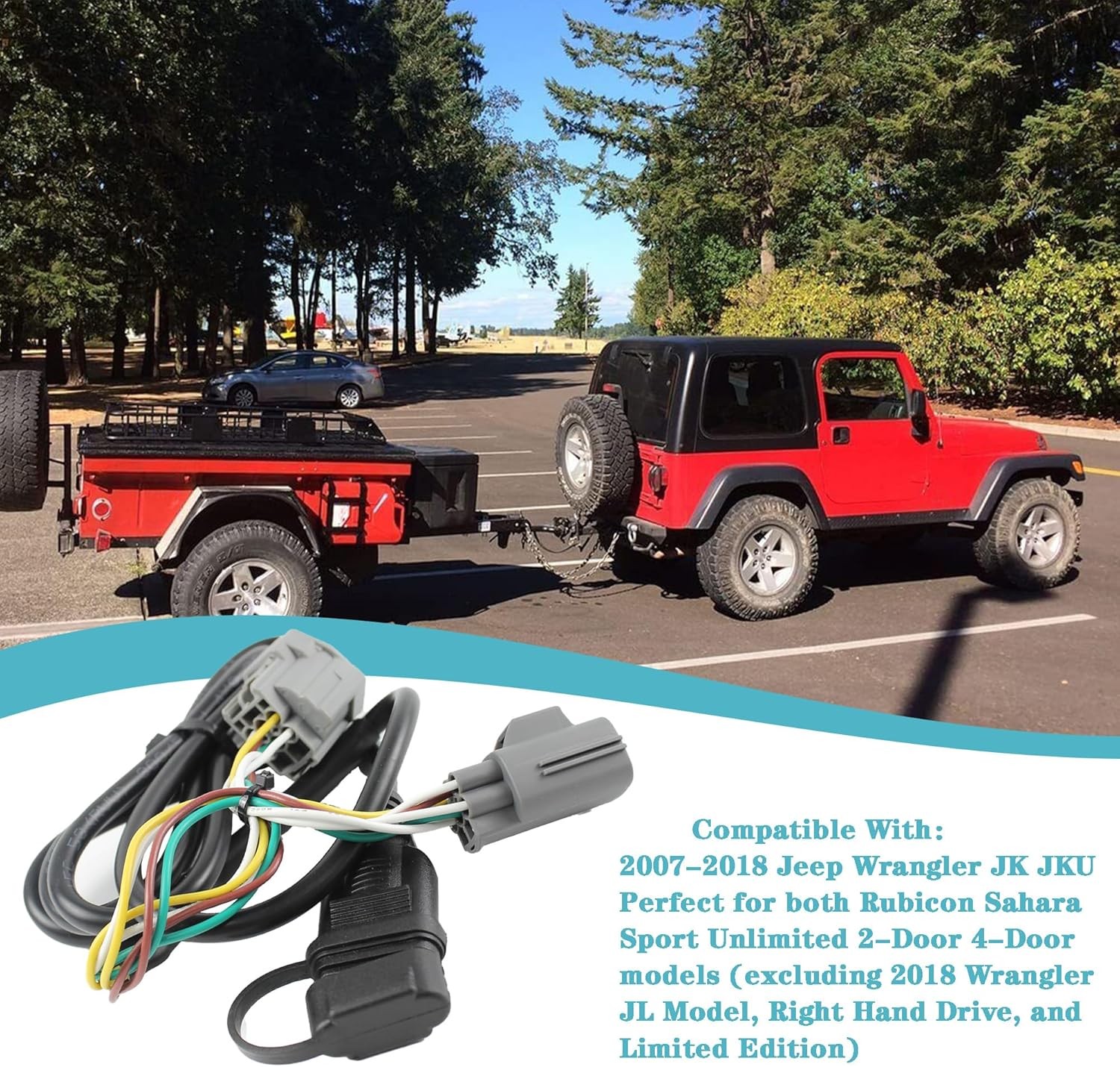67 Inch 4-Pin Trailer Wiring Harness 17275.01 Compatible with 2007-2018 Jeep Wra