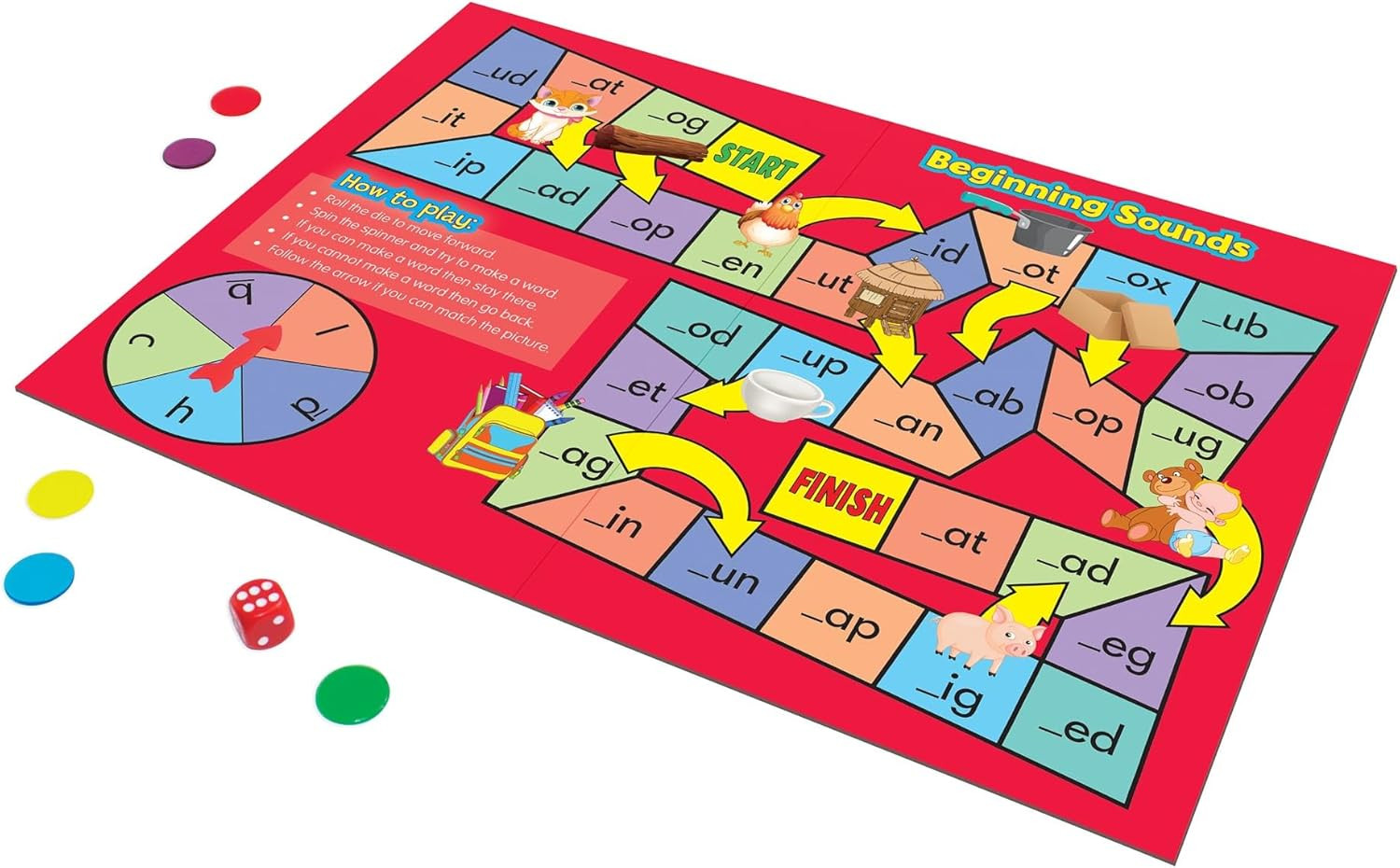 Phonics Board Games Set, 6 Counters, Ages 4-5, Language Skills, Pre K-K, Medium
