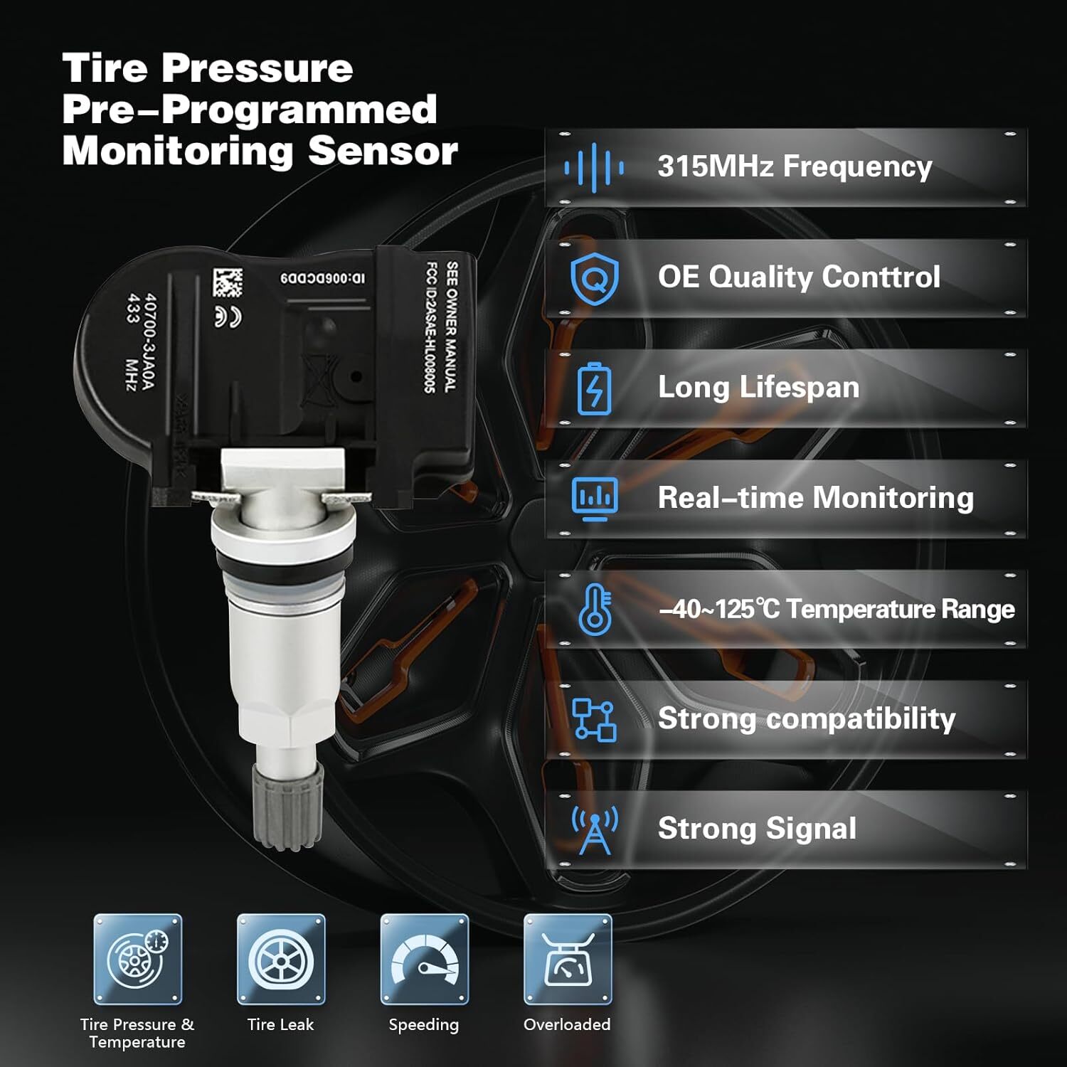 TPMS Sensor 433MHz Compatible for Infiniti Nissan Tire Pressure Monitoring