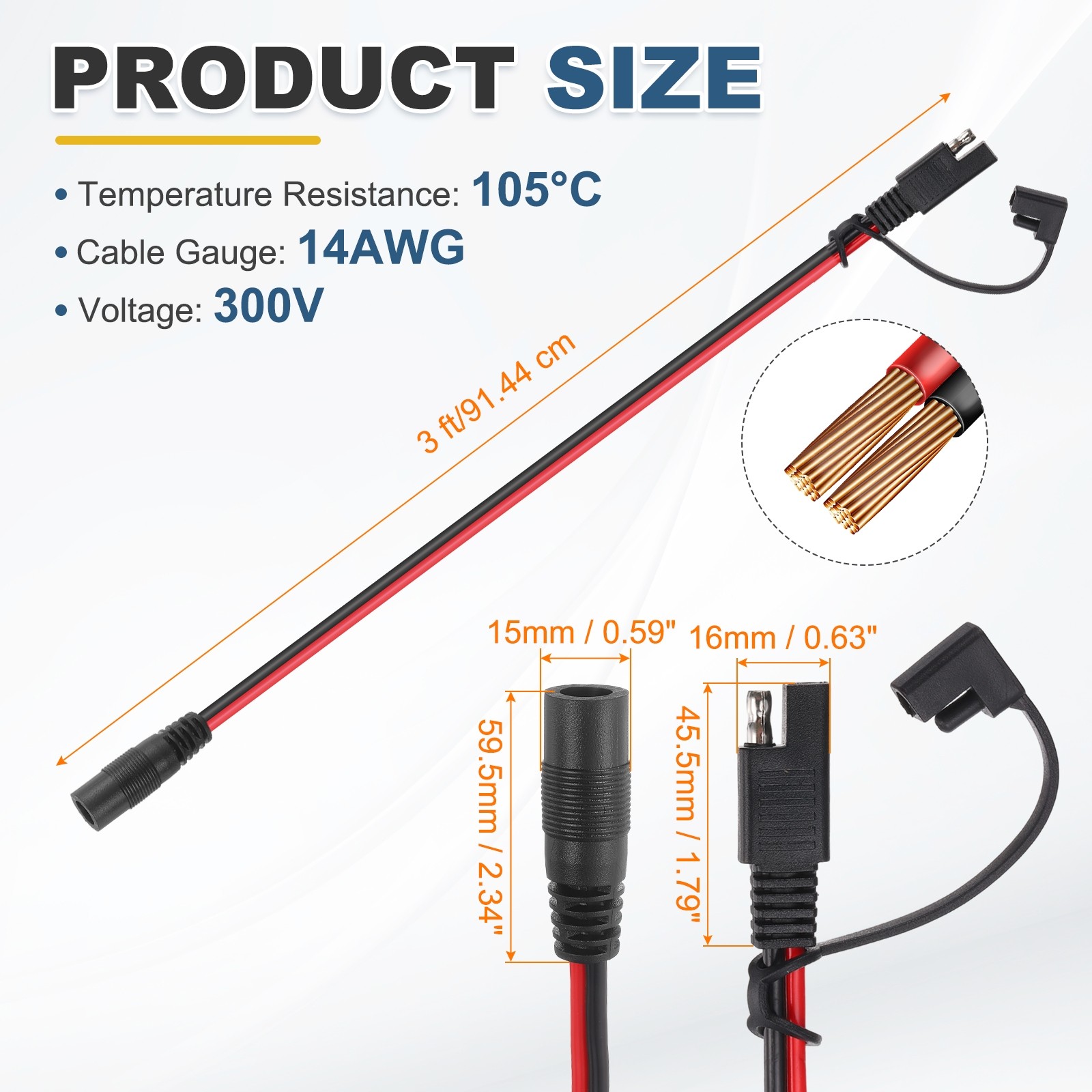 SAE to DC 5521 Female Adapter,3FT with Waterproof Cover for Solar Panel Portable