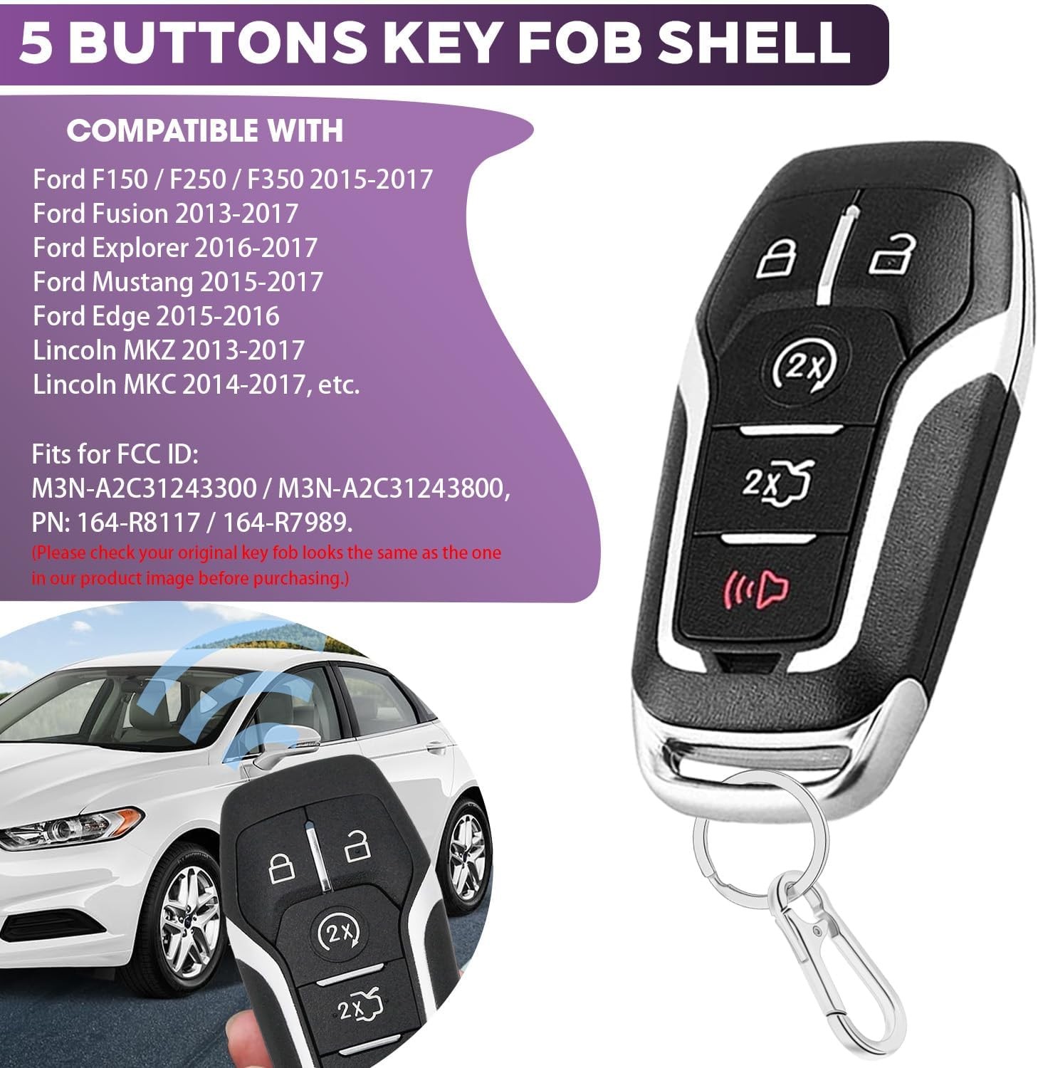 Key Fob Case for Ford F150 F250 F350 Mustang Explorer Edge Fusion Lincoln MKZ…