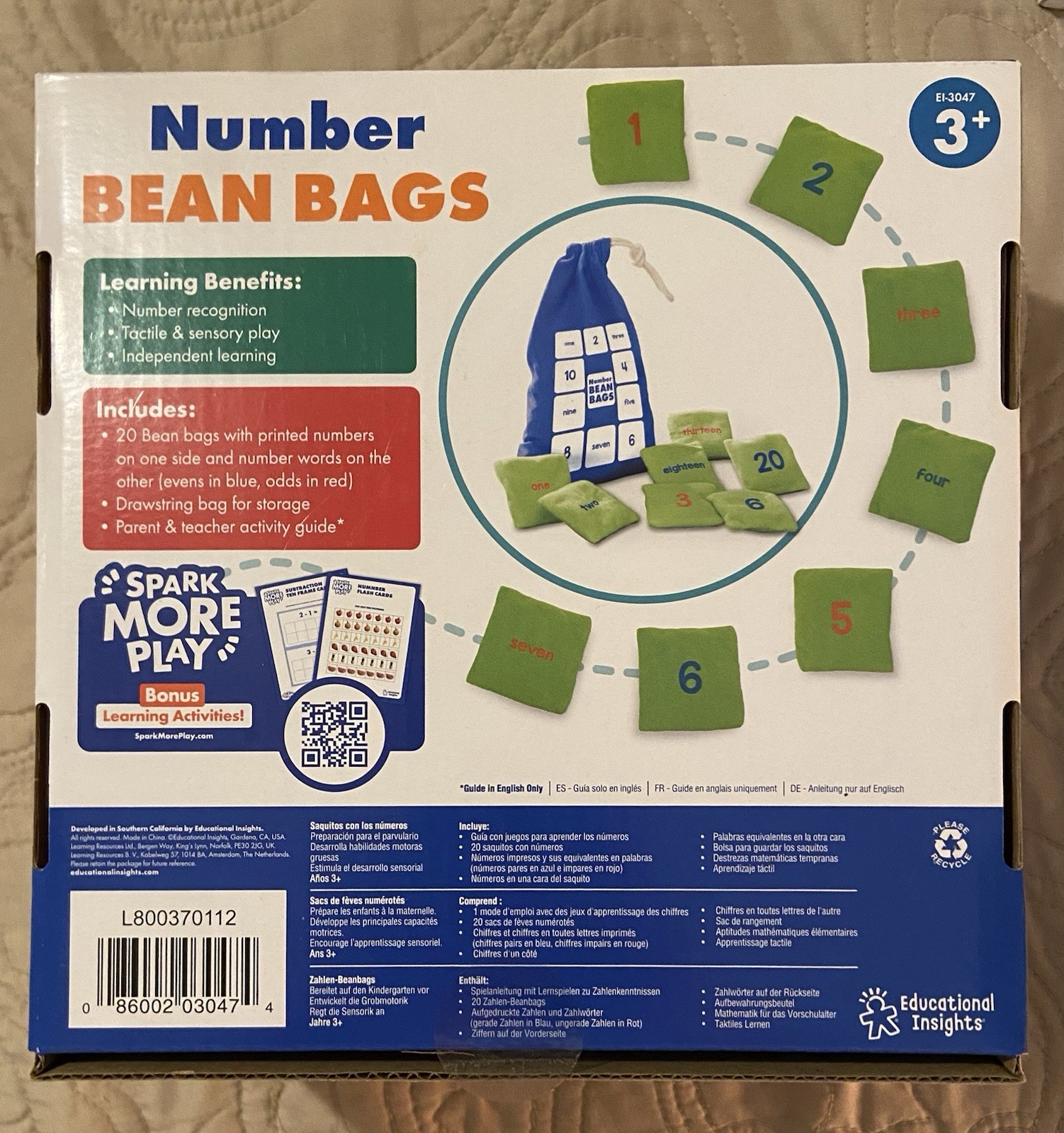 Educational Insights Number Bean Bags 20pc Set Ages 3+ EI-3047
