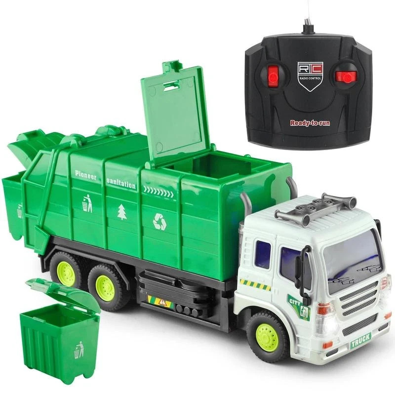 LED Light Remote Control Excavator and Garbage Truck Toys – Great for Young Buil