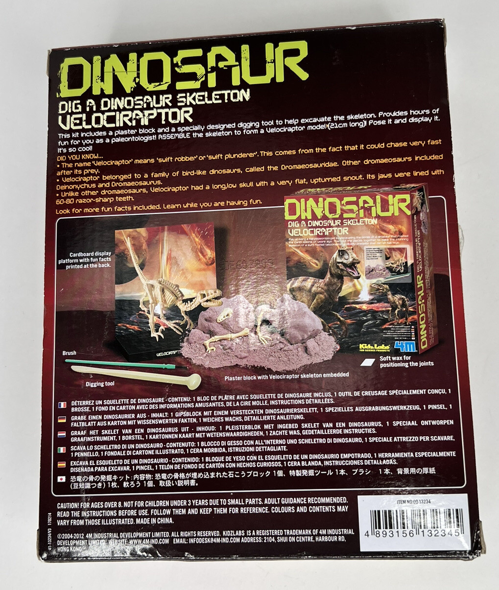 DIG A DINOSAUR SKELETON, VELOCIRAPTOR, by Kidz Lab – NEW