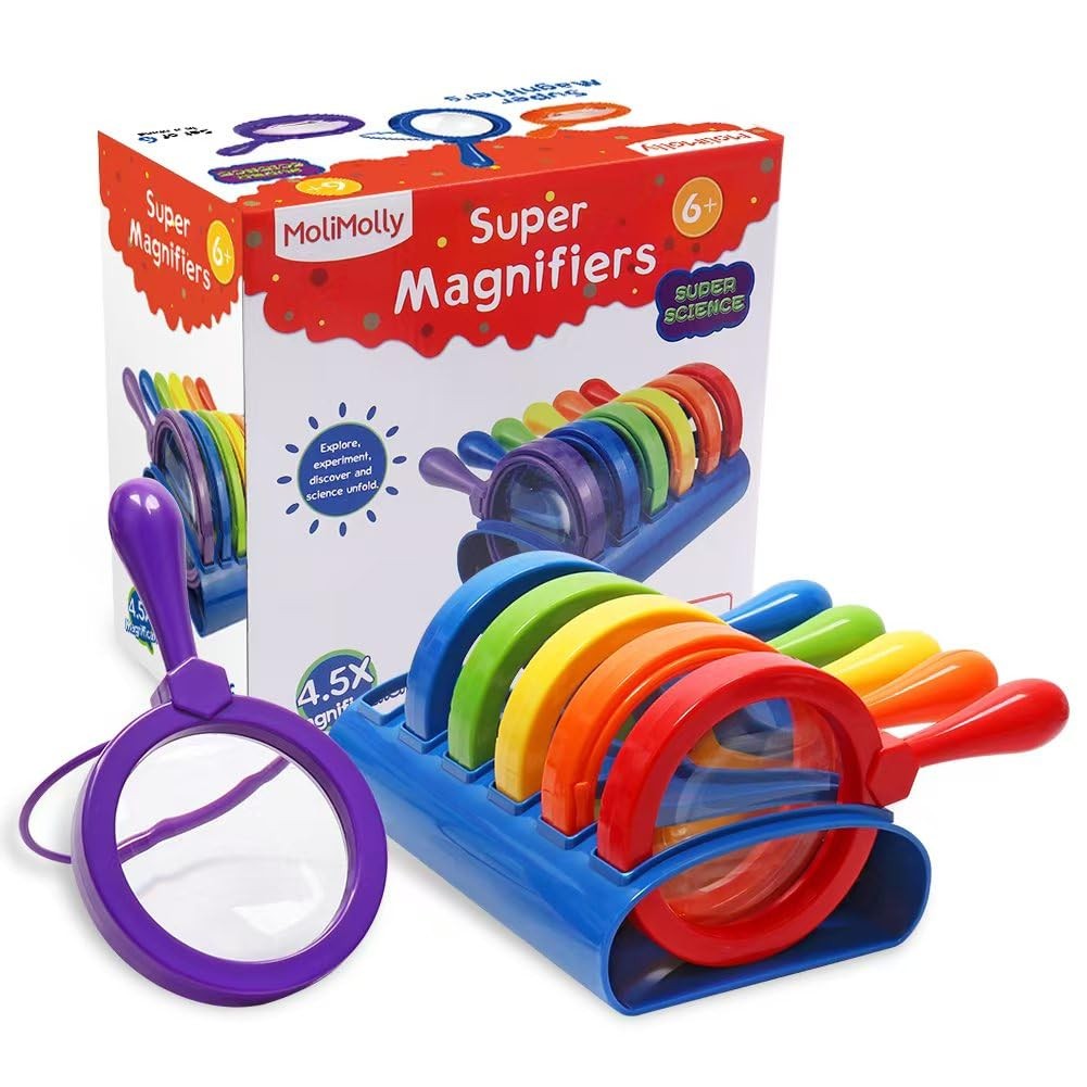 MOLIMOLLY Kids Jumbo Magnifying Glass with Stand- 6 4-1/2 in dia, Multicolor