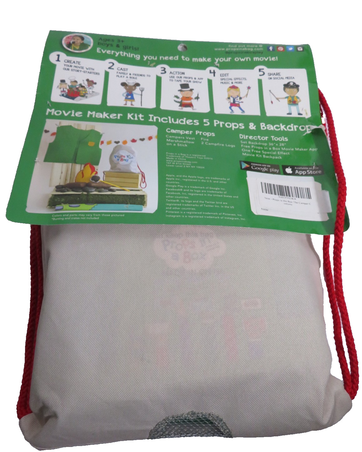 Props in a Bag Movie Maker Kit The Camper New Drawstring Backpack Props Backdrop