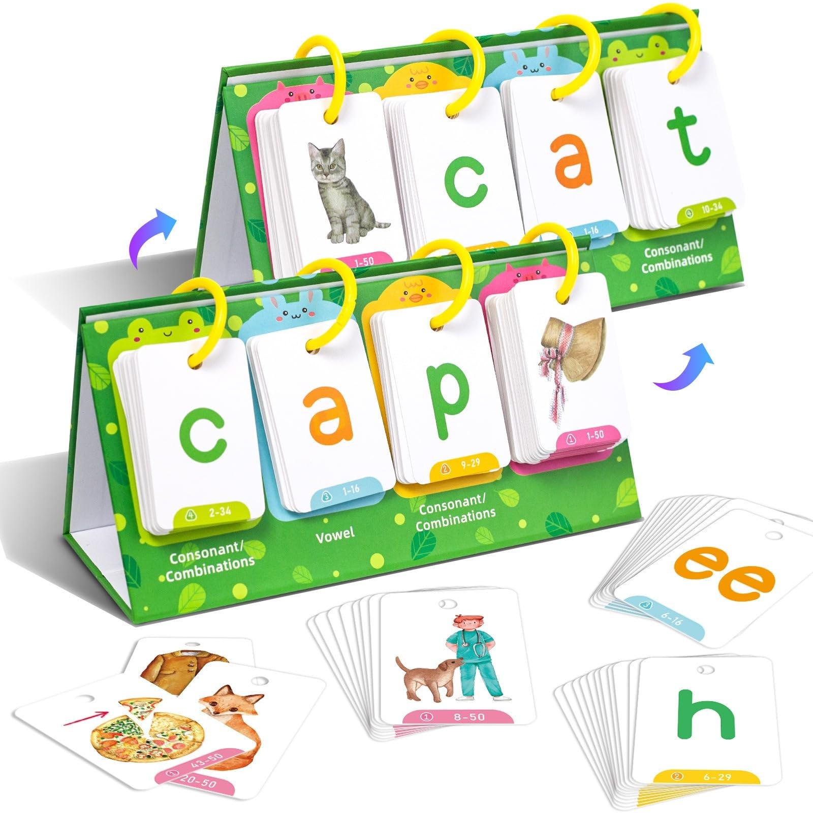 CVC Word Flip Chart, 100 CVC Words Builder Game, Phonics Flash Cards, Sight W…