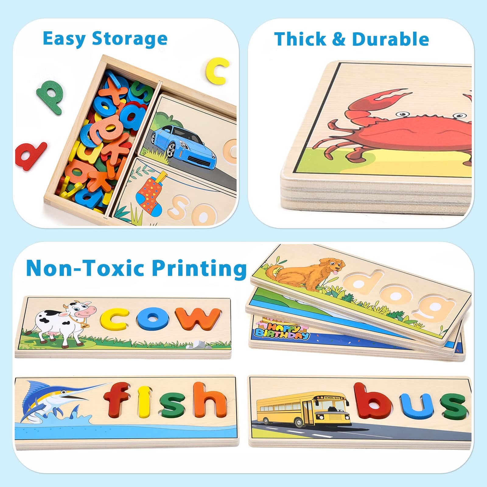 Wooden Spell Learning Toys for 2 3 4 5 Year Old Kids Match Letter Spelling Ga…