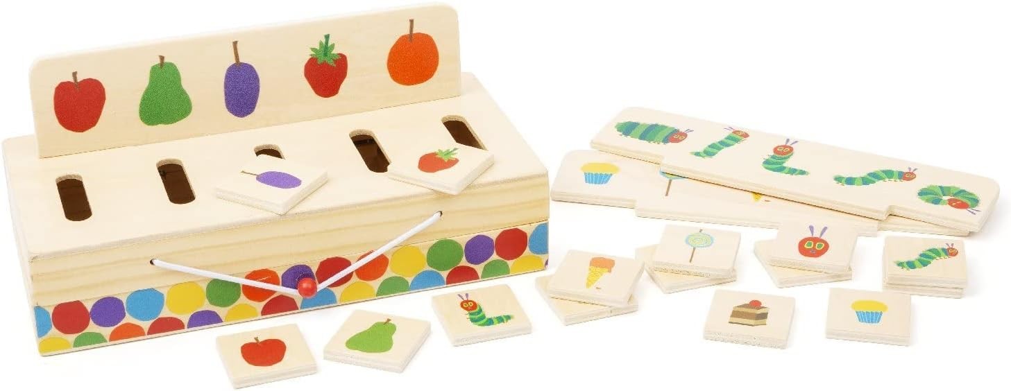 Small Foot 11342 Raupe Nimmersatt Bildersortierbox, aus Holz, Koordinationsspiel