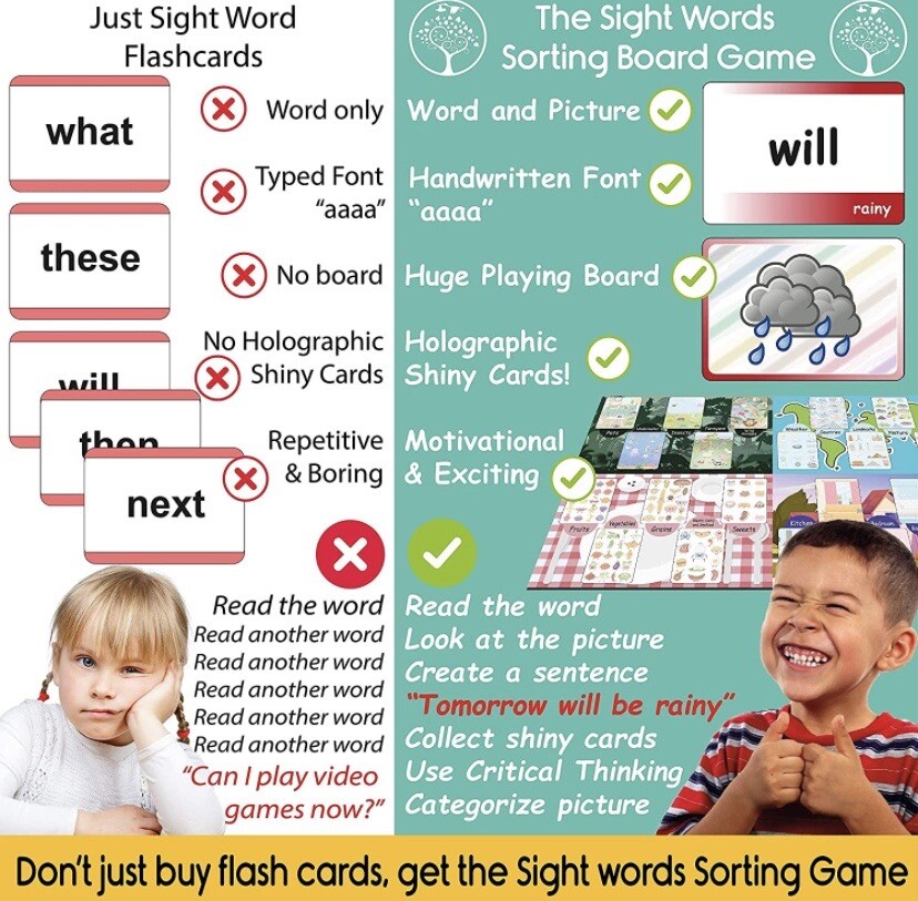 Sight Words and Vocabulary Sorting Flashcard & Board Game