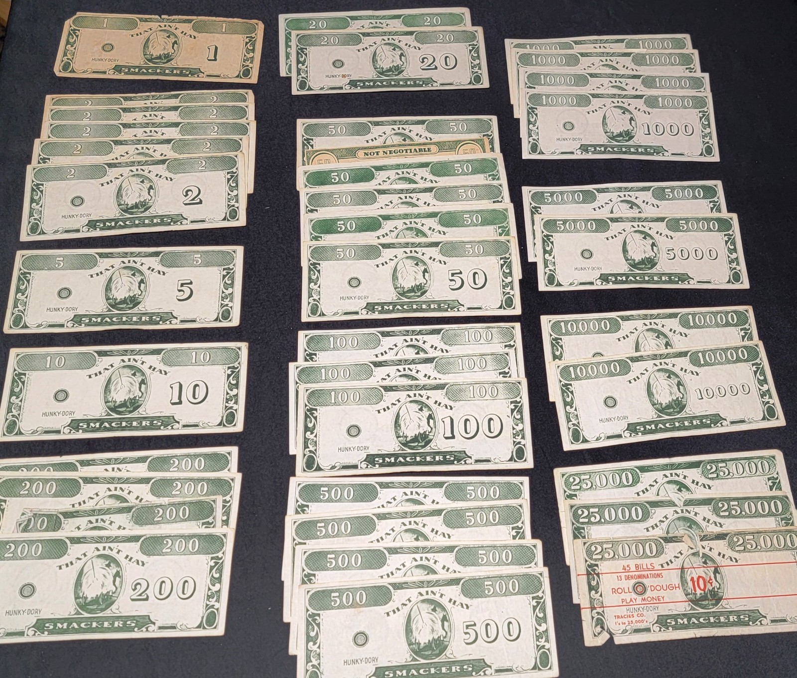 Lot 37 Vtg Tracies Inc Hunky-Dory Play Money That Ain’t Hay Smackers Ephemera