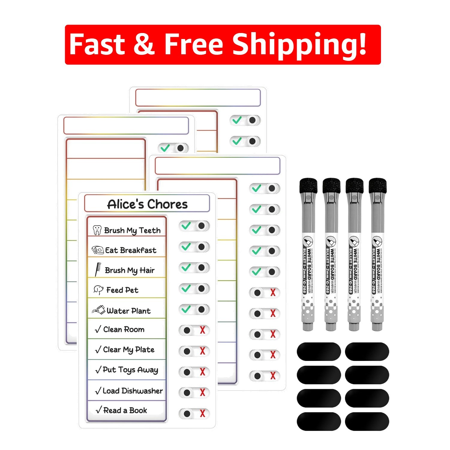 Interactive ADHD-Friendly Visual Schedule – 4 Pcs Rainbow Chore Charts