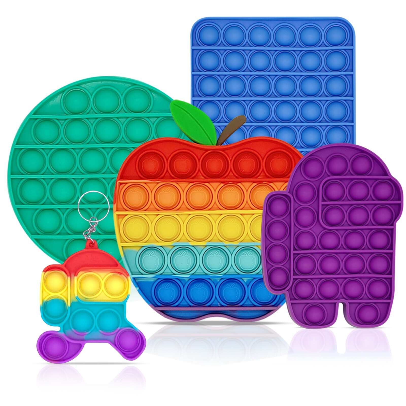 Popit Fidget Sensory Toy Stress and Anxiety Relief for Kids. 5 Pack Rainbow