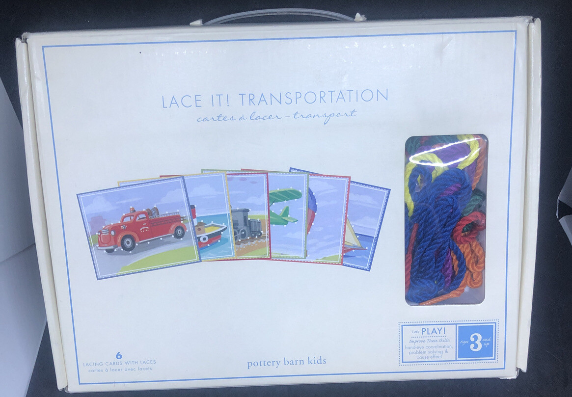 Pottery Barn Kids Lacing Cards With Laces Fine Motor Skills Transportation EUC