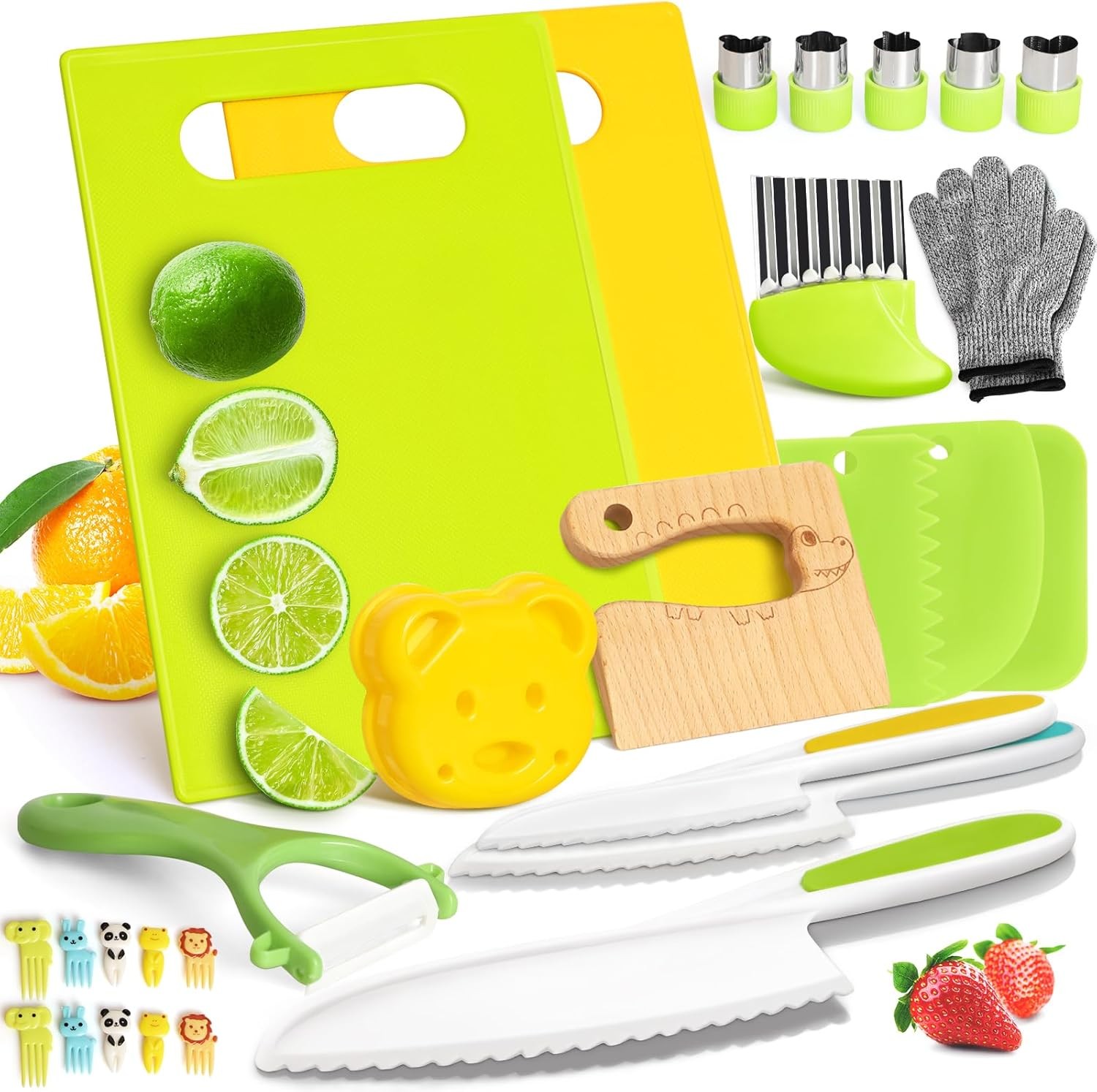 28PC Toddler Kitchen Tools Set – Kid Safe Knives Kit for Real Cooking for Age 2+
