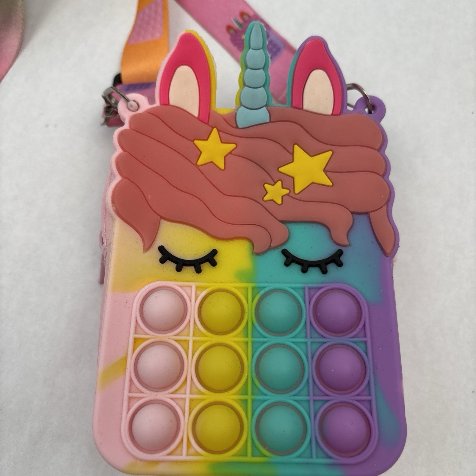 Rainbow Unicorn Purse for Kids Silicone Pop It Fidget Mini Crossbody