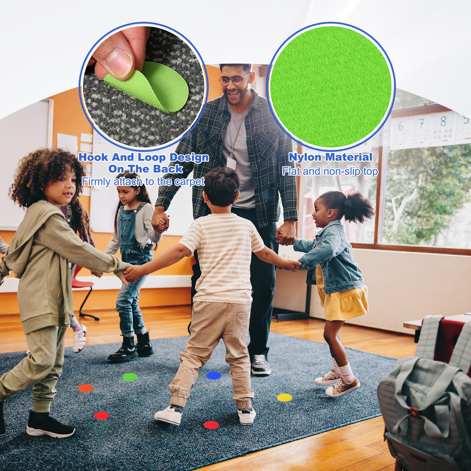 48pcs Carpet Marker Spots 2 Inch Round Floor Markers Non Slip Carpet Dots, Green