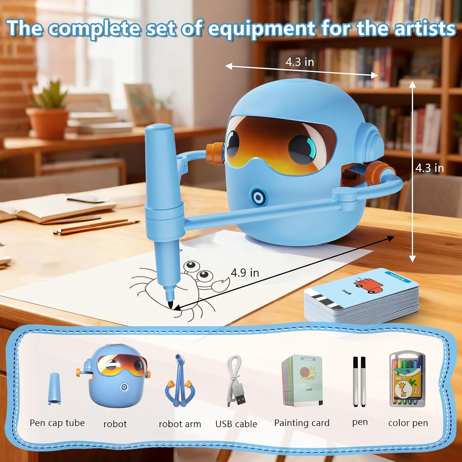 Drawing Robot for Kids | 100 Design Templates, 12 Color Pens, Voice-Guided Play,
